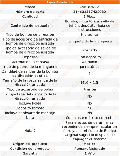 Bomba Dirección Licuadora C/depósito F-150 90/96 Reman (Reacondicionado)
