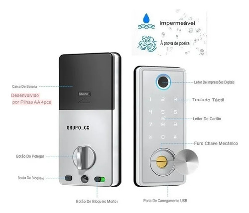Fechadura Digital Wifi Sem Maçaneta Prova D'agua Prata Luxo