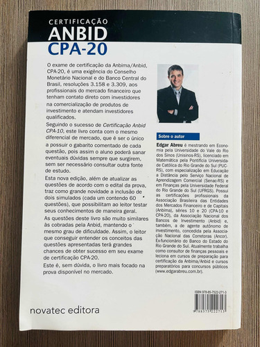 Livro: Certificação Anbid Cpa-20 - Edgar Gomes De Abreu (Usado)