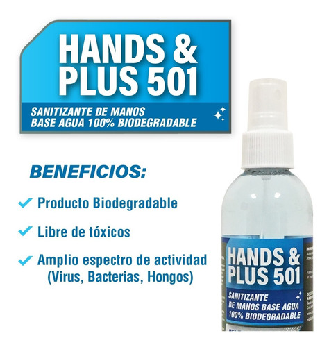 Imagen 1 de 4 de Hands & Plus 501 - Desinfectante Cuaternario De Manos 250ml