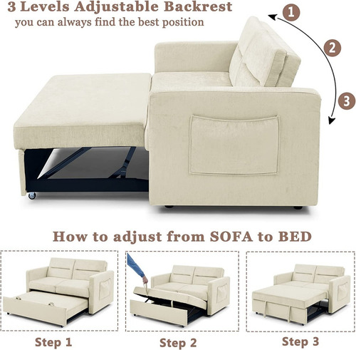Sofa Cama Convertible 3 En 1 Color Beige 55p Marca Antetek