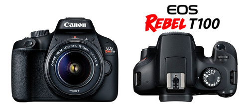 Kit EOS Rebel T100 18-55mm f/3.5-5.6 IS II BR, Canon, T100 EF-S 18-, Preto