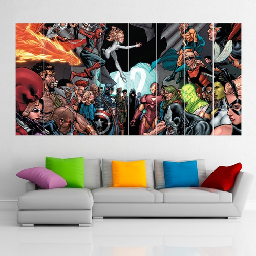 Cuadro Poliptico Marvel Civil War Comic Art Xxl 192x100cm