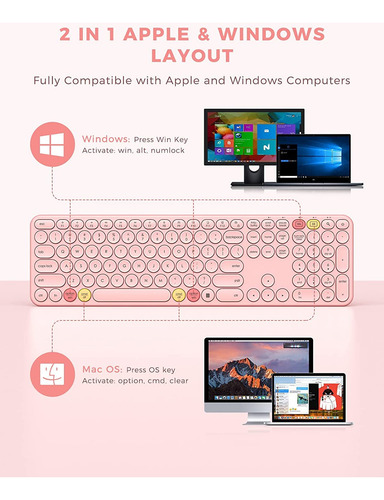Teclado Y Mouse Inalambricos Con Receptor Usb Y Tipo C Rosa
