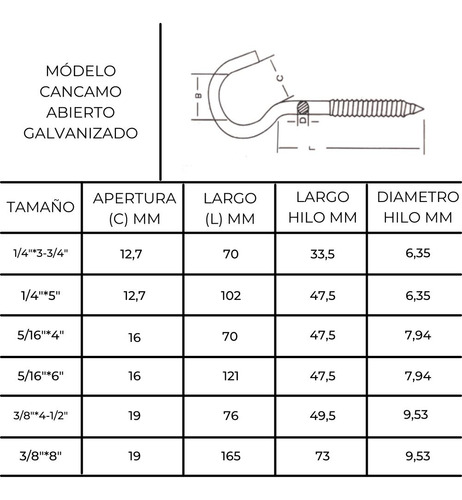Cancamo Abierto Dorado 5 /16'' X 70 Mm Pack 20 Uni Mohican
