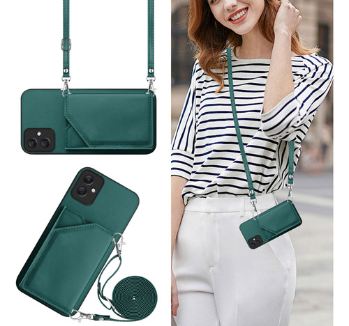 Funda Tipo Cartera A Prueba De Golpes Para Samsung Galaxy A05 Con Cierre Magnético Y Ranuras Para Tarjetas Con Correa Para El Hombro