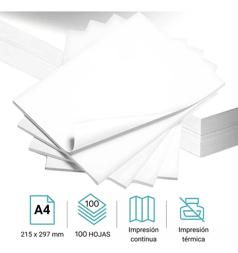 Hojas Papel Térmico A4 Para Impresora Térmica / X100u. Blanco