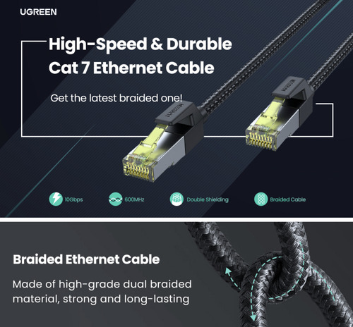 Cable Ethernet Cat7 Classif/ftp Redondo Con Malla Nylon 5mts