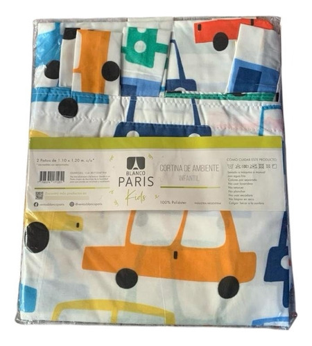 Cortinas De Ambiente Infantiles Blanco Paris Dos Paños Super Autitos Colores