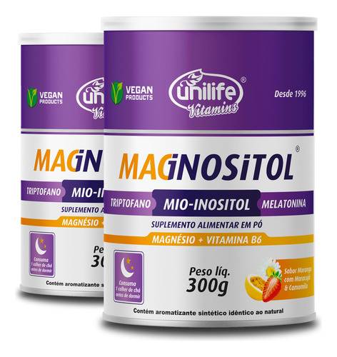 Kit 2 Magnositol Morango Com Maracujá Camomila Unilife 300g