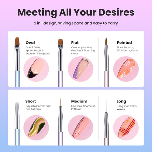 Juego De 3 Pinceles Para Arte En Las Uñas Con Cerdas Suaves 3 Pcs Gel Nail Brushes Set