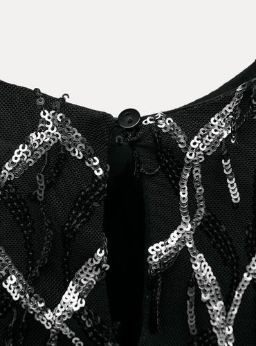 Vestido Zara M Negro Con Flecos De Lentejuelas Plata Fiesta