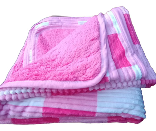Frazada Edredon Acolchado Corderito 2 Plazas Plush Soft Rosa Ajedrez