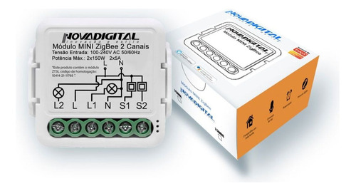 Relé Mini 2 Canais Zigbee Novadigital Tuya Ms106zb