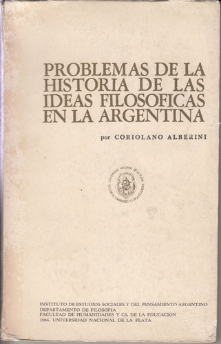 1966 Coriolano Alberini Problemas Historia Ideas Filosoficas