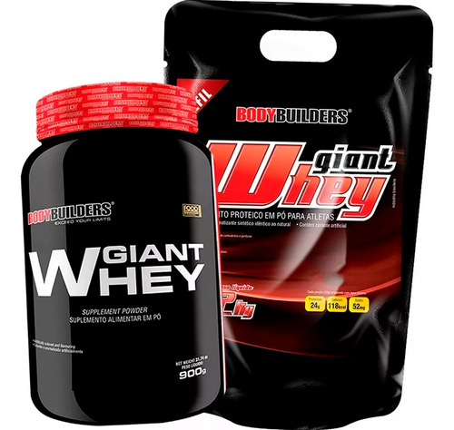 Combo Giant Whey 2kg Refil + Giant Whey 900g - Bodybuilders Sabor Baunilha