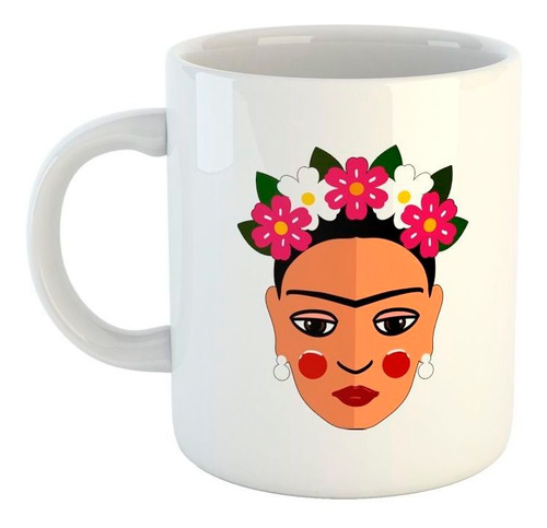 Taza De Ceramica Cara Frida Kahlo Vincha Flores