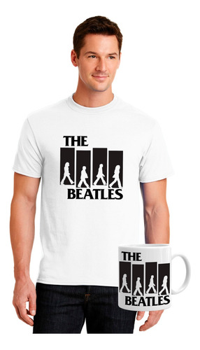 Polera Manga Corta Unisex 57 Banda Beatles + Tazon 