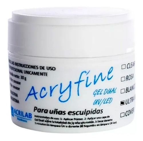 Gel Constructor Acryfine Ultra Blanco Cabina Uv Led X 30 Gr