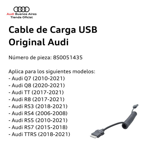 Imagen 3 de 6 de Cable De Carga Usb Audi R8 Desde 2017