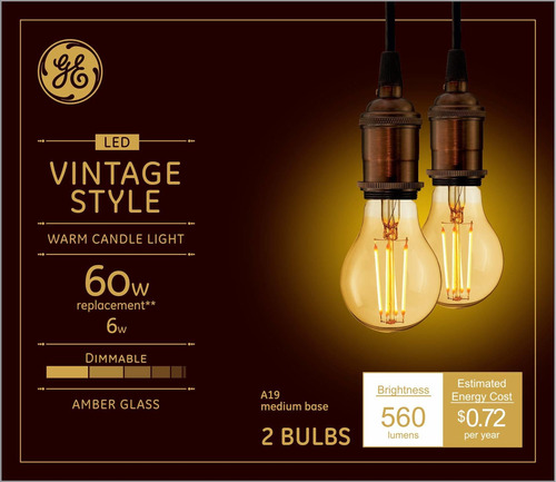 Bombilla Led Vintage A19 Cristal Ambar Edison 60 Repuesto 2