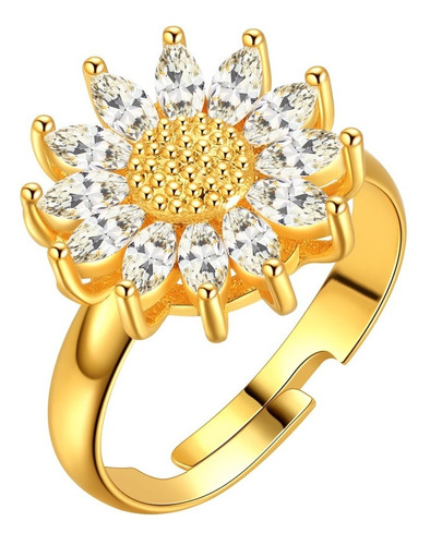 Anillo Chapado En Oro De 18k Con Diseño De Girasol