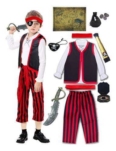 Disfraz De Pirata Yickoon Para Niños, Conjunto De Disfraz De