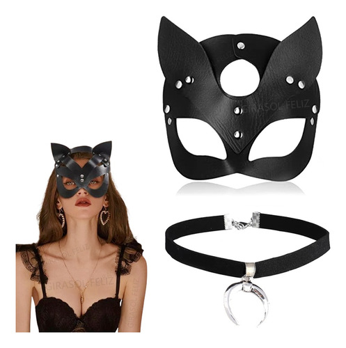 Máscara Orejas Gato Antifaz Cosplay Sexy Para Mujer+collar