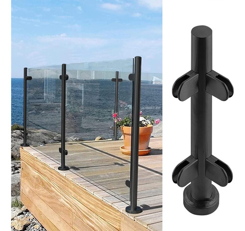 Poste Barandilla Vidrio Metal Negro Para Terraza Balcon Tubo