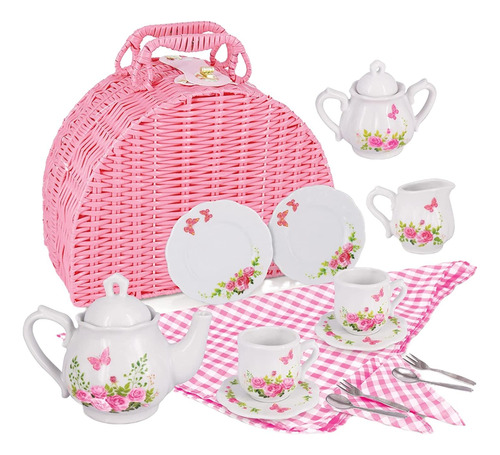 Juego De Té Porcelana Niñas - Diseño Floral - 18 Piezas