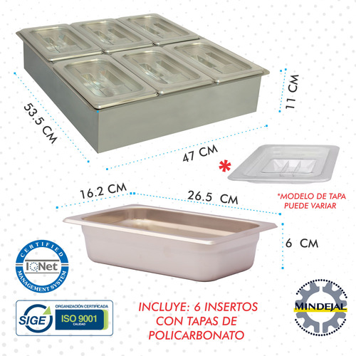 Baño María 6 Insertos Acero Inox Con Plancha Y Ruedas
