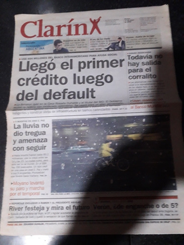 Tapa Diario Clarín 14 5 2002 Lavagna Economía Default 