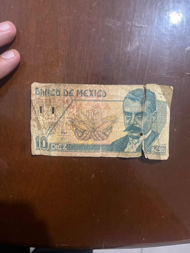 Billete 10 Pesos 1996 Serie W Emiliano Zapata