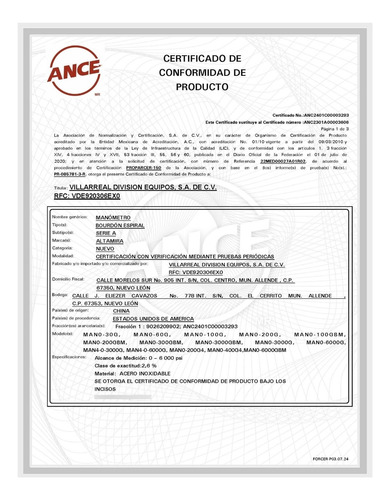 Manómetro Con Glicerina 0-200 Psi Altamira , Man0-200g4