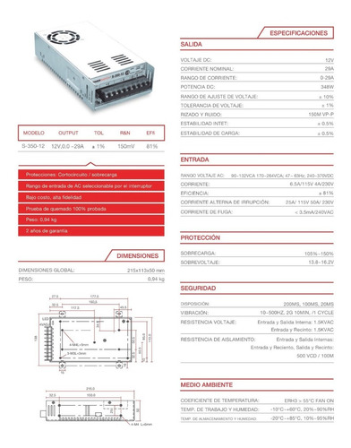 Imagen 2 de 2 de Fuente Switching 110-220 - 12 Vdc 29a. Arealed Rosario
