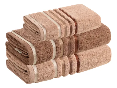 comprar Jogo 3 Toalhas De Banho Lumina Unika Karsten Cor Marrom Rosa