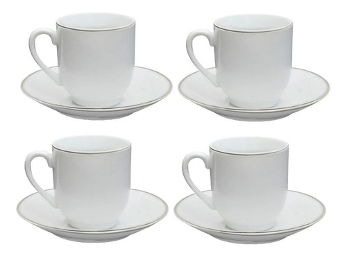 4 Tazas De Café Con Plato C/borde Plateado Silverled
