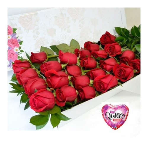 Arreglos Florales - Caja De 36 Rosas Flores + Globo Grande