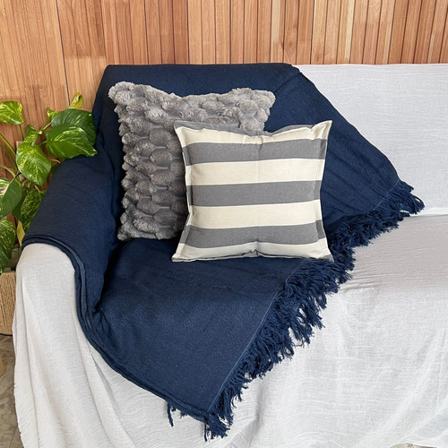 Manta Cubre Sillon Pie De Cama Rustica 400 Hilos 190x230 Cm Azul Manta