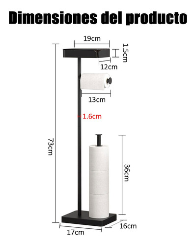 3 Porta Papel Higiénico Acero Inoxidable Pedestal C/ Bandeja