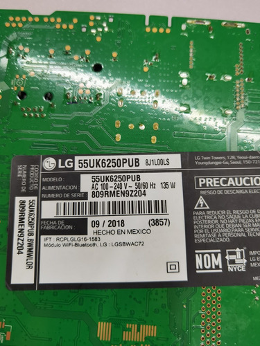 Tarjeta Main Lg 55uk6250pub Ebt65306107/ Eax67872805(1.1) (Usado)