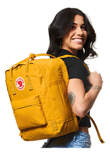 Mochila Fjällräven Kånken Laptop 15 Cor Ochre Desenho Do Tecido Lisa