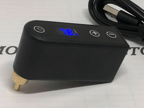 Mini Bateria Portátil Digital Entrada Rca Tatuagem Tattoo Rj Cor Preto Com Led Azul