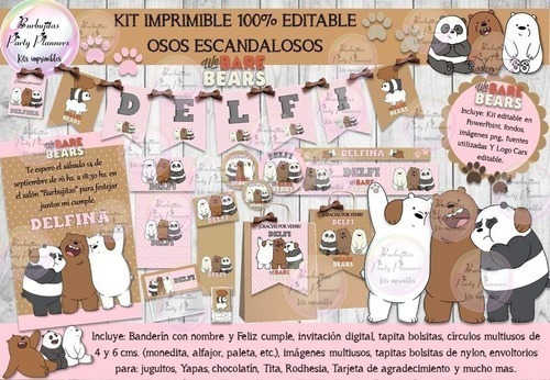 Kit Imprimible Candy Osos Escandalosos Rosa Full Editable