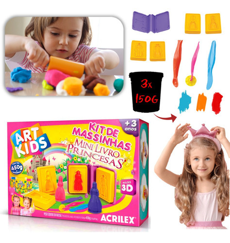 Massa Massinha De Modelar Princesas Com 3 Moldes 3d 450g Cor Colors