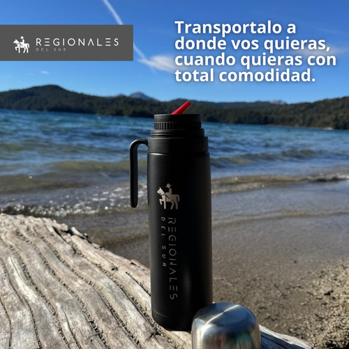Termo Media Manija Negro 1lts Acero Inoxidable Pico Cebador Negro
