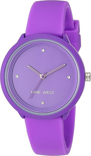 Nine West ® reloj De Mano Para Mujer Silicona 36mm 2425prpr Color de la correa Púrpura néon Color del bisel Púrpura Color del fondo Purpura