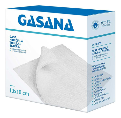 Gasana Gasa N°5 10x10cm 10 Sobres Con 16 Trozos C/u