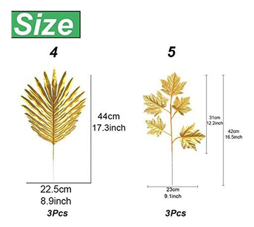 24 Hojas Artificiales, Hojas De Palma Doradas, Plantas Tropi