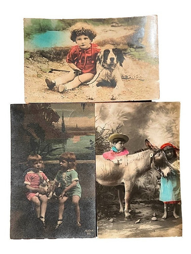 Antiguas Postales Infantiles-mascotas  Francia - 1919